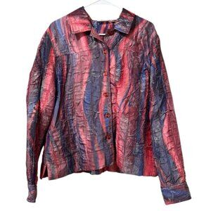 Merin London Women Size Large Button Down Lightweight Metallic Jacket Classic